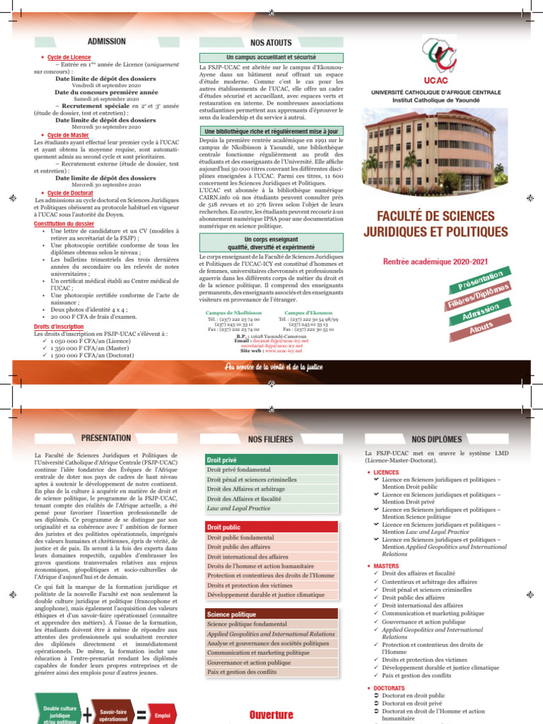 Filières et Admissions à la FSJP-UCAC | PDF | Développement durable ...