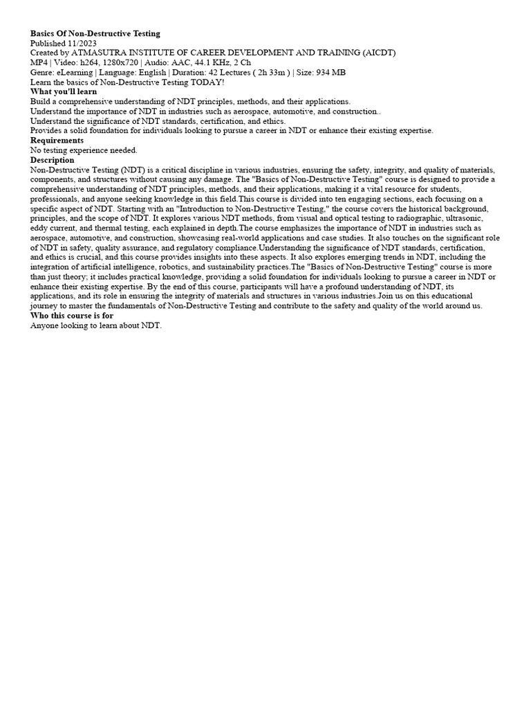 Basics of Non-Destructive Testing | PDF | Nondestructive Testing ...