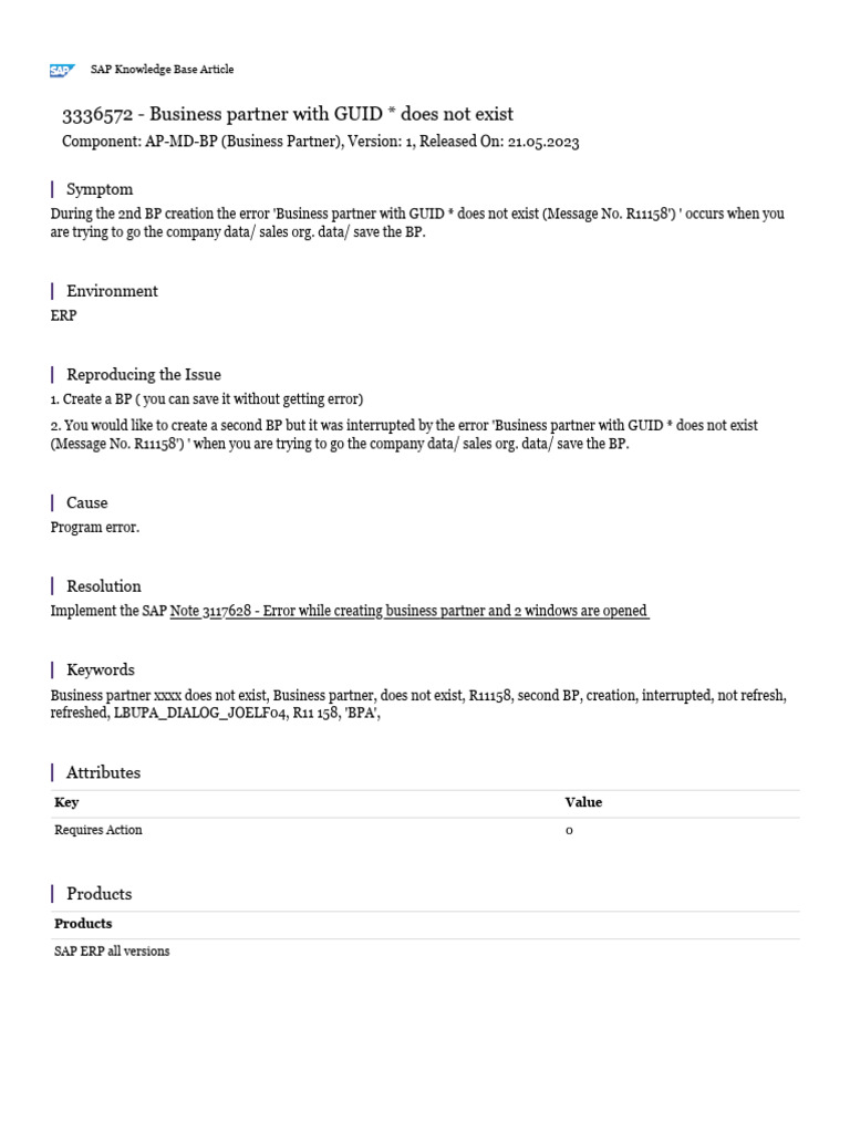 Business Partner GUID Error Resolution | PDF