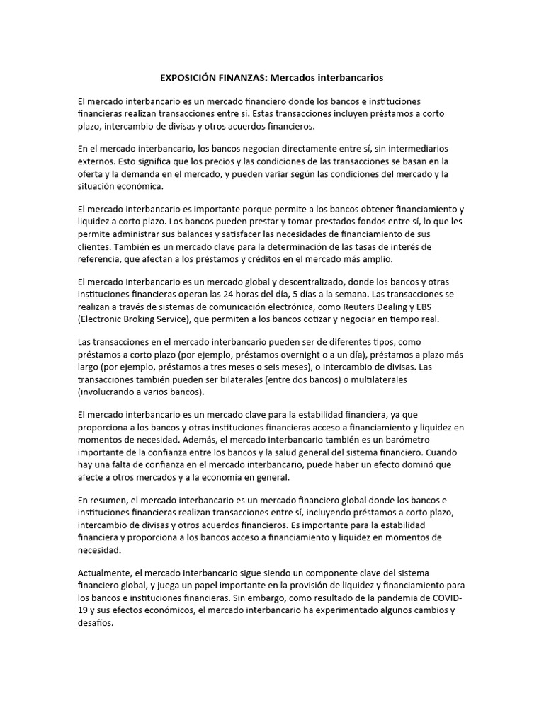 Mercado Interbancario: Funciones y Desafíos | PDF | Bancos | Mercado ...