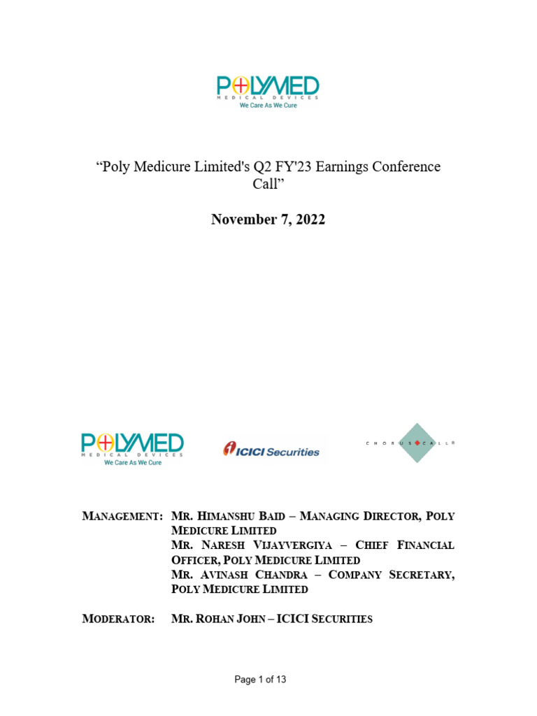 Poly Medicure Q2 FY'23 Earnings Report | PDF | Exchange Rate | Economies