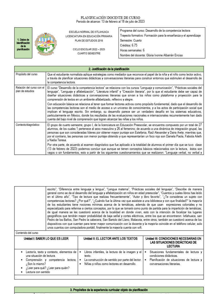 Planificación Desarrollo de La Competencia Lectora | PDF | Evaluación ...