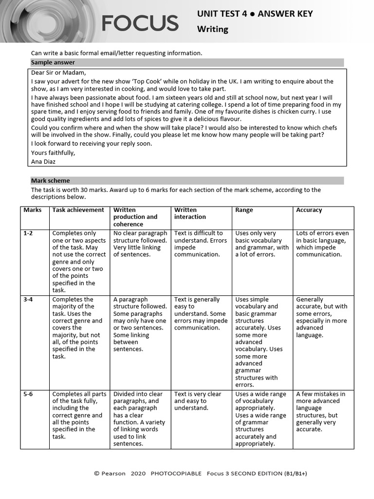 Focus 3 Unit 4 Test Answer Key | PDF | Linguistics | Communication
