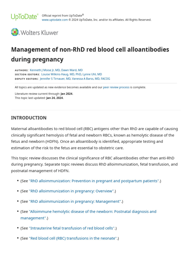 Isoimmunization Management of nonRhD Red Blood Cell Alloantibodies