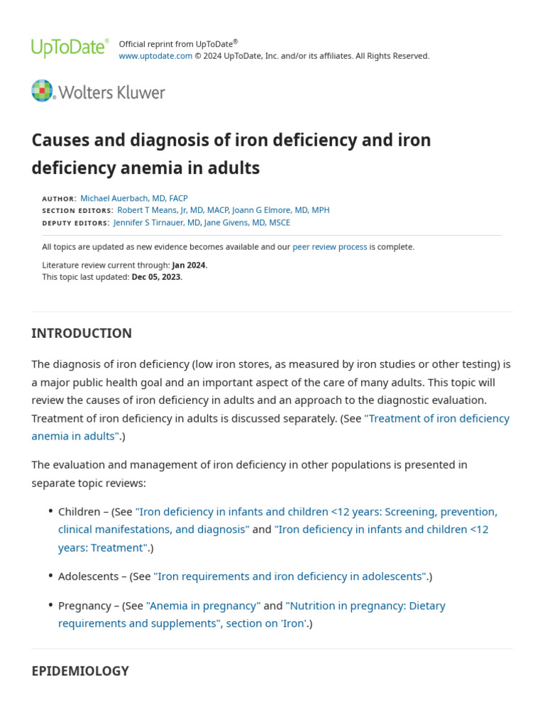 Causes and Diagnosis of Iron Deficiency and Iron Deficiency Anemia in