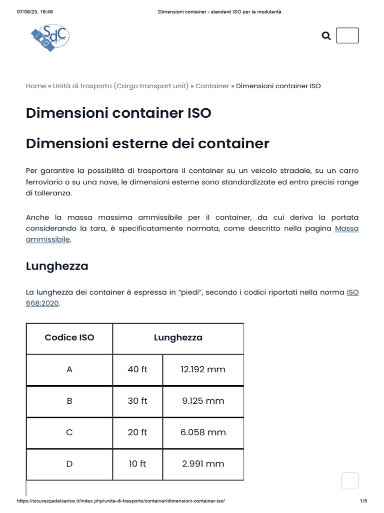 Dimensioni Container - Standard ISO Per La Modularità | PDF