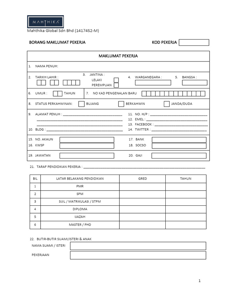 Borang Maklumat Pekerja 4 Pdf