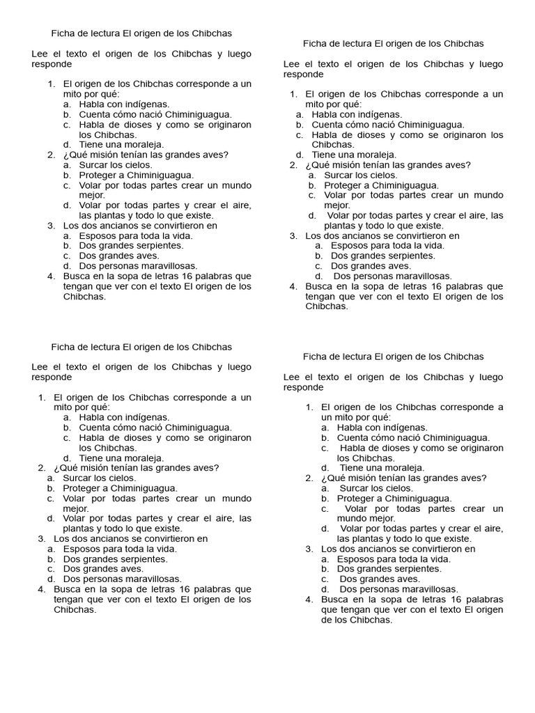 Ficha de Lectura El Origen de Los Chibchas | PDF