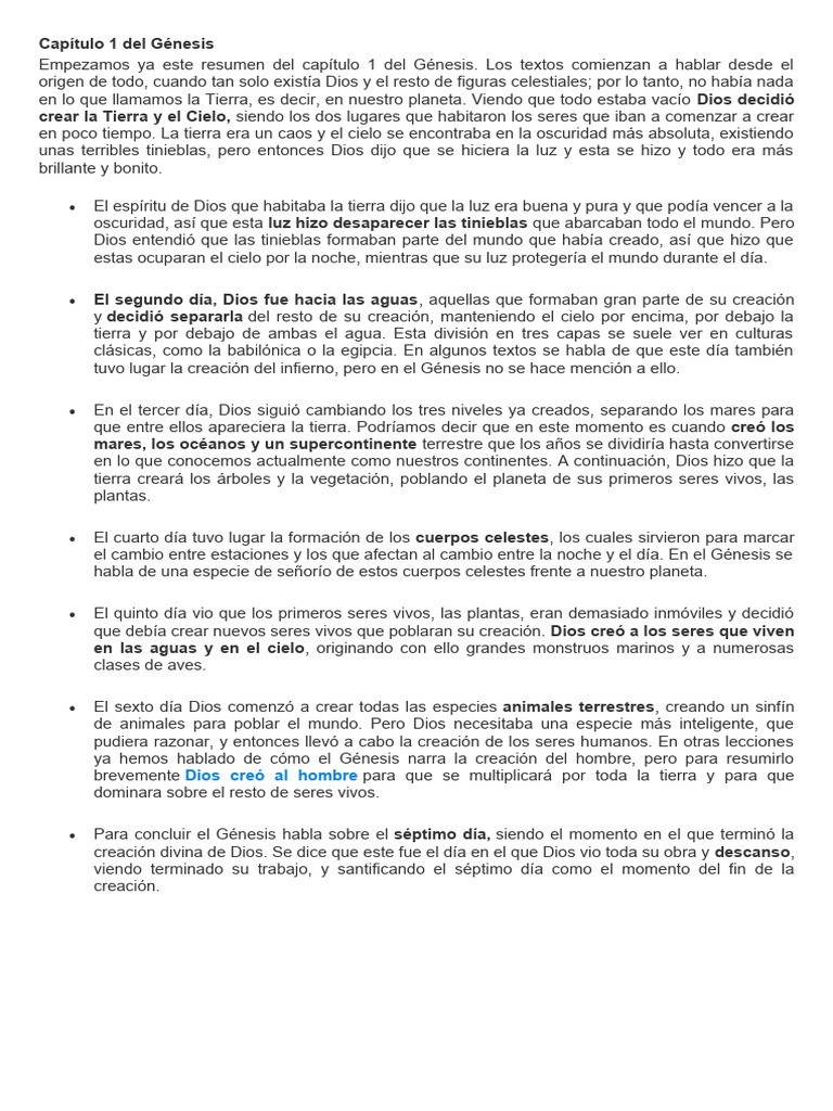 Creación del Mundo en Génesis 1 | PDF | Mitos de la creación | Libro ...