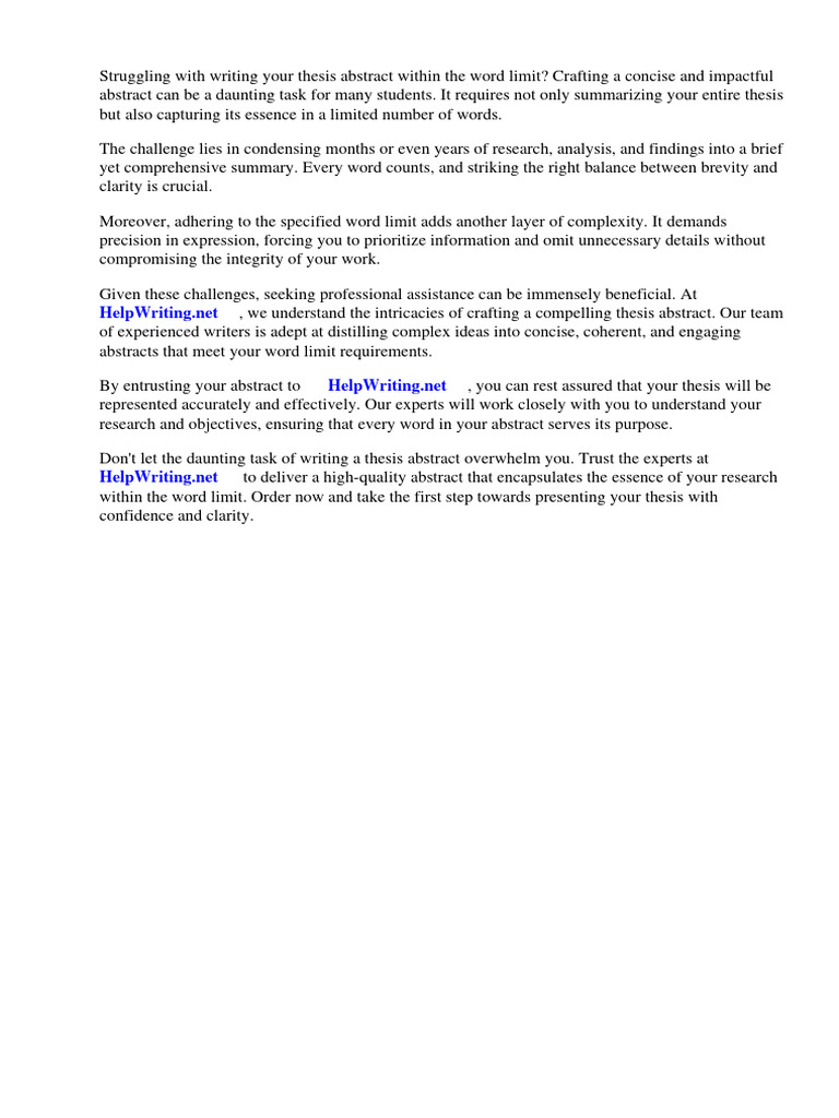 Thesis Abstract Word Limit PDF Abstract (Summary) Thesis