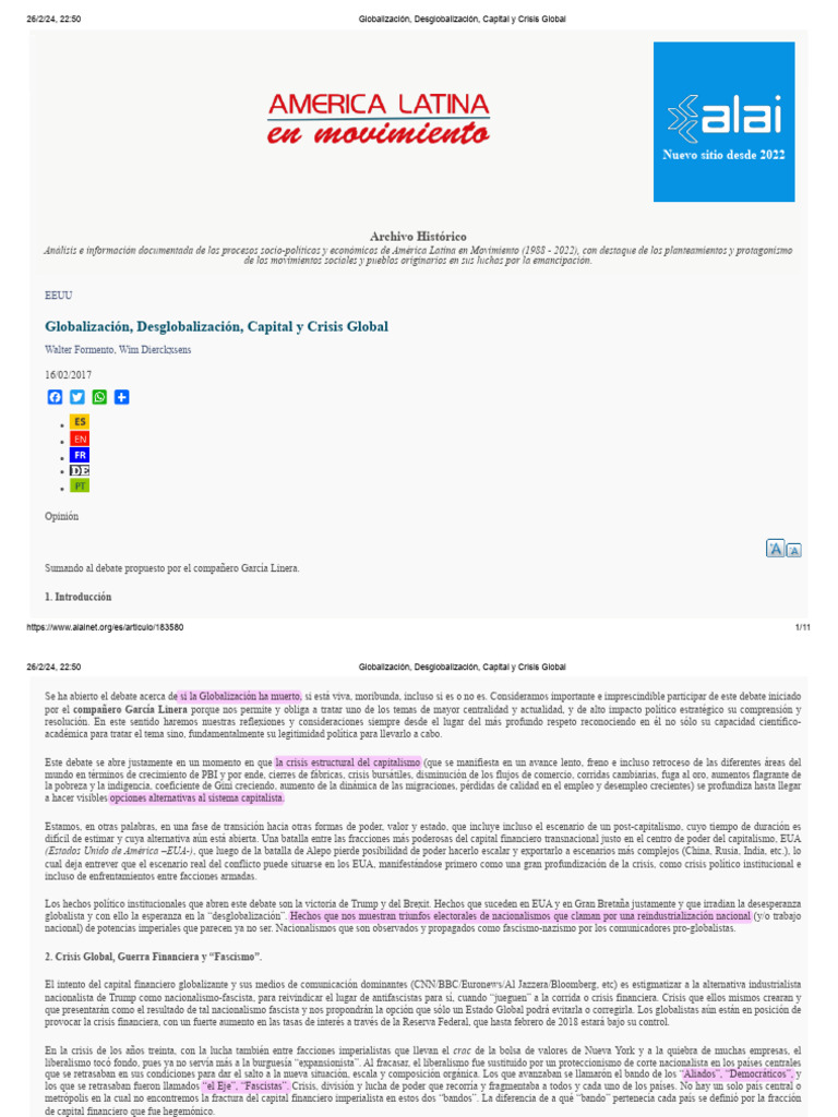 Globalización Desglobalización Capital Y Crisis Global Pdf