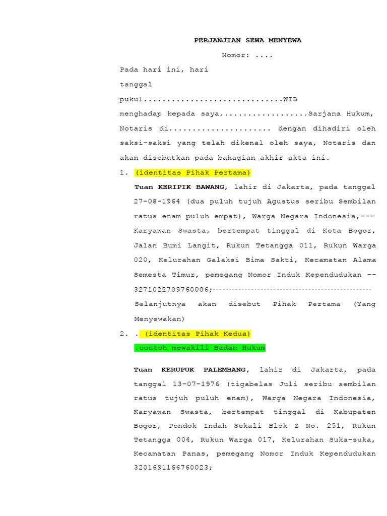 Contoh AKTA SEWA MENYEWA - Kuliah III | PDF