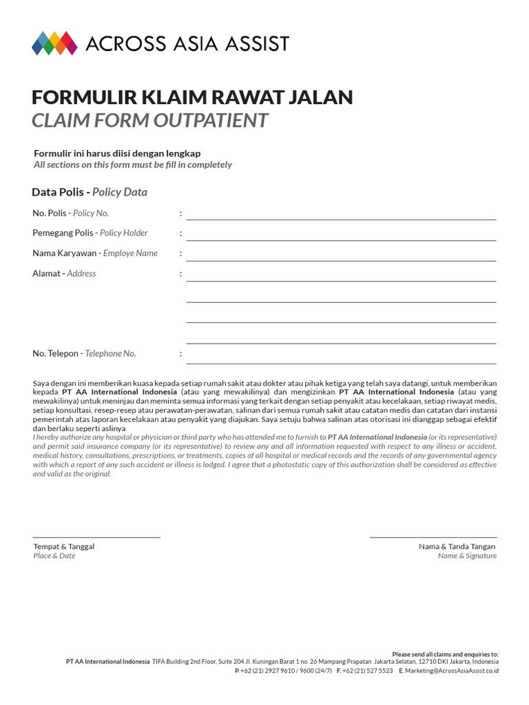 Formulir Klaim Rawat Jalan Asuransi | PDF | Hukum