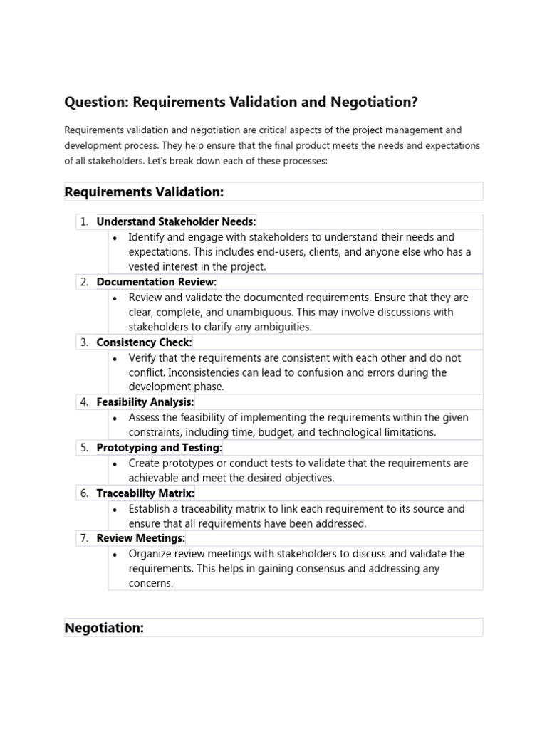 Requirements Validation and Negotiation Guide | PDF | Software Testing ...