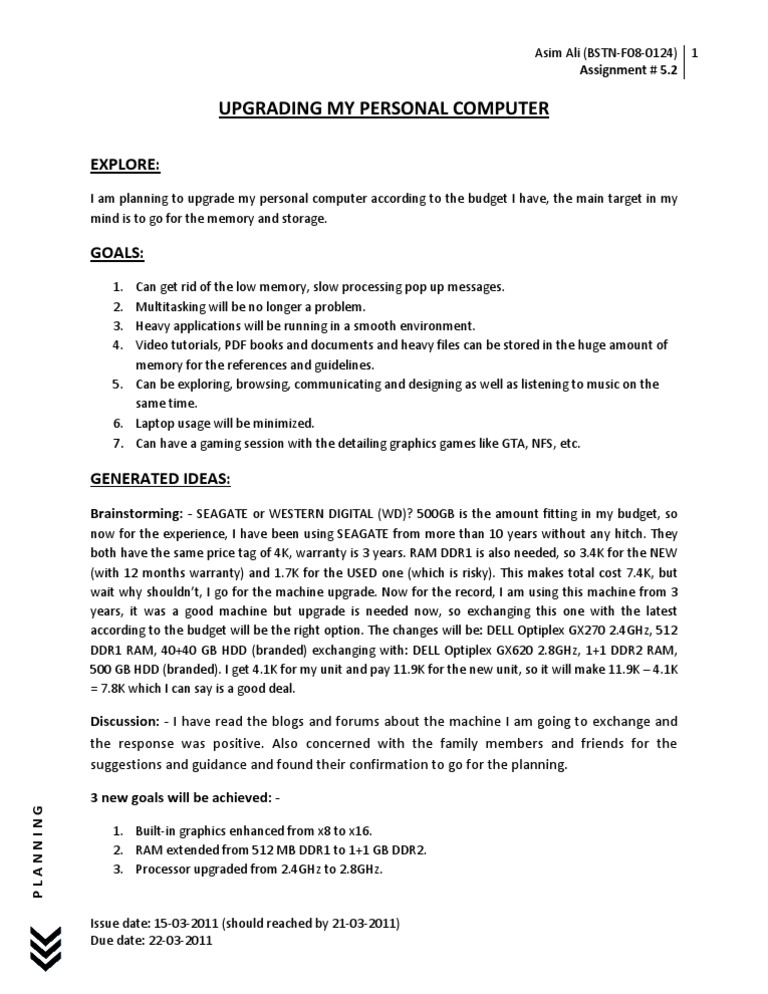 Personal Computer Upgrade Plan | PDF