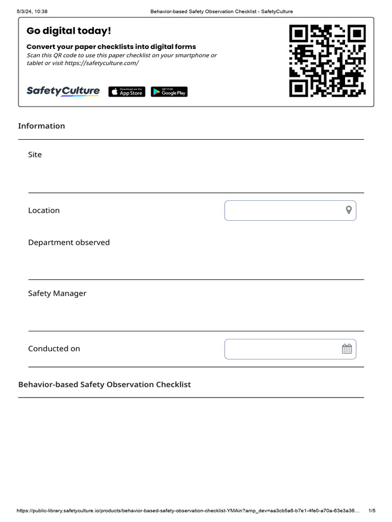 Behavior-Based Safety Observation Checklist | PDF | Safety | Personal ...