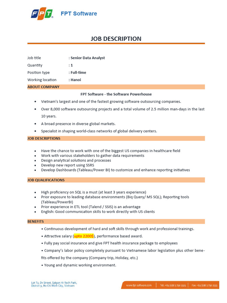 Senior Data Analyst at FPT Software | PDF | Computers