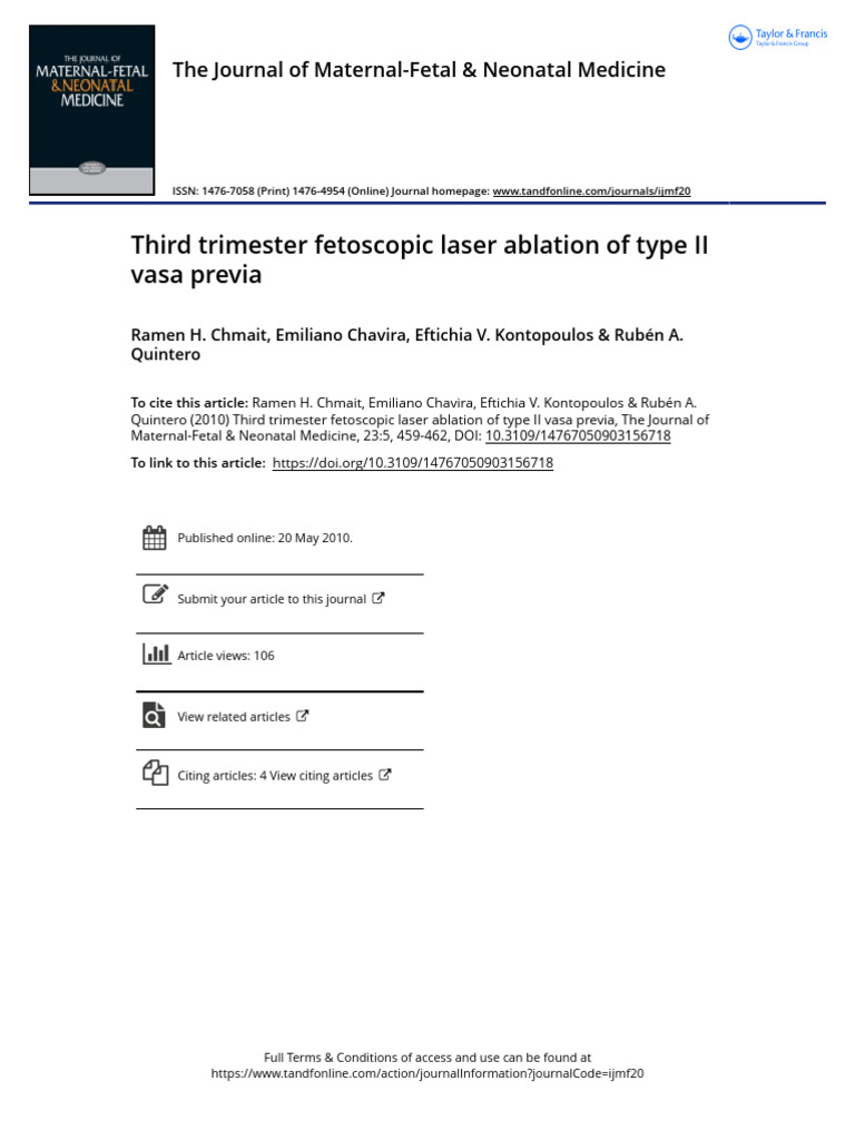 Third Trimester Fetoscopic Laser Ablation of Type II Vasa Previa