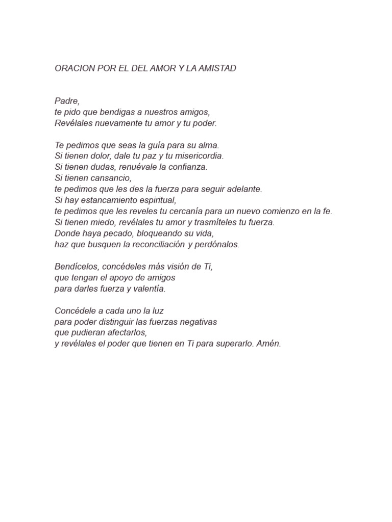 Oracion Por El Del Amor y La Amistad | PDF | Relaciones personales ...