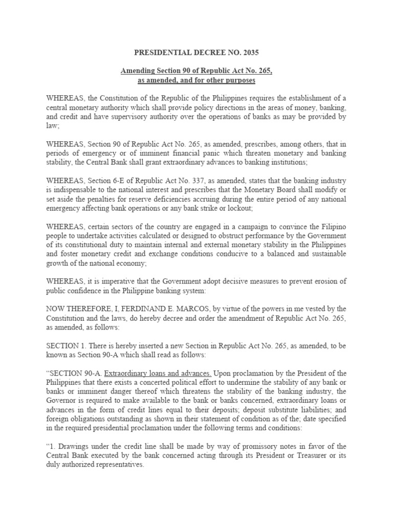Presidential Decree No. 2035 | PDF | Banks | Deposit Account