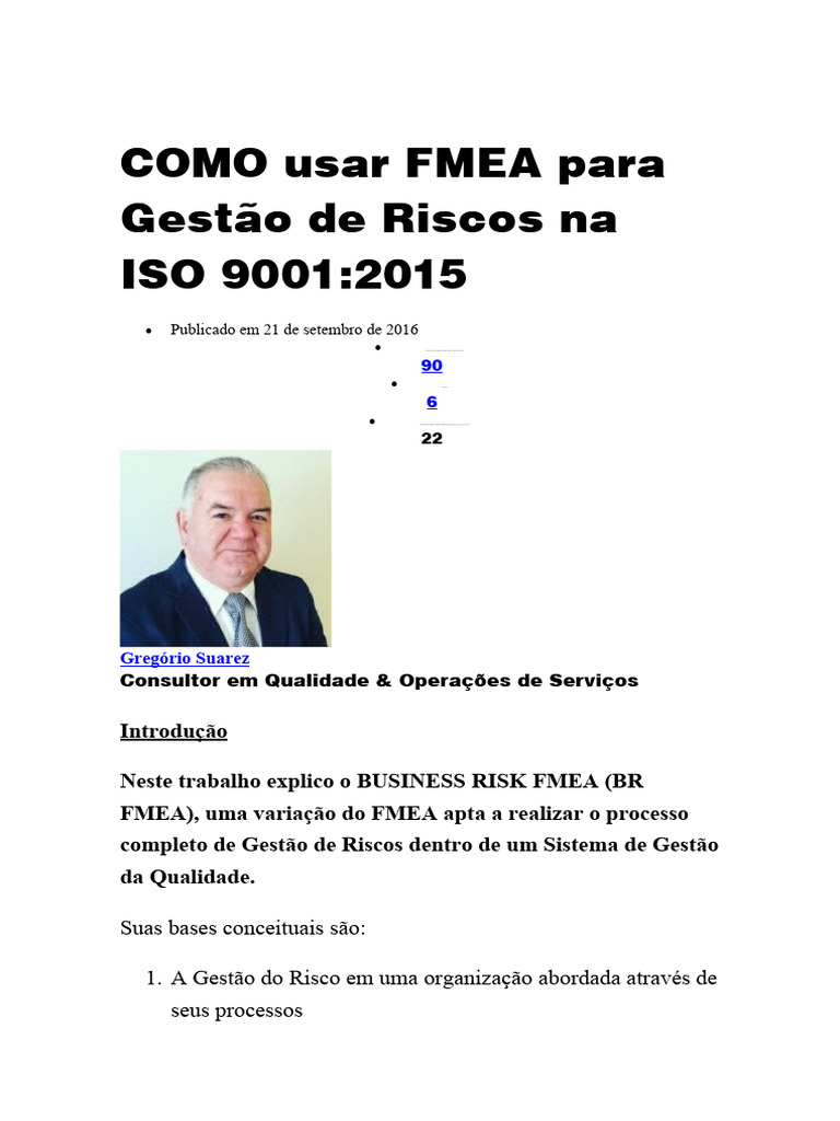 3 - COMO Usar FMEA para Gestão de Riscos Na ISO 9001 | PDF | Avaliação ...