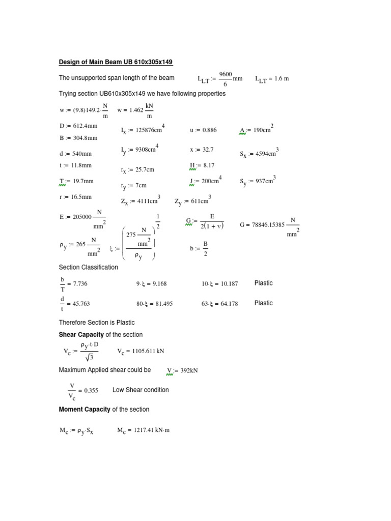 Design Analysis of UB 610x305x149 Beam | PDF | Buckling | Structural ...