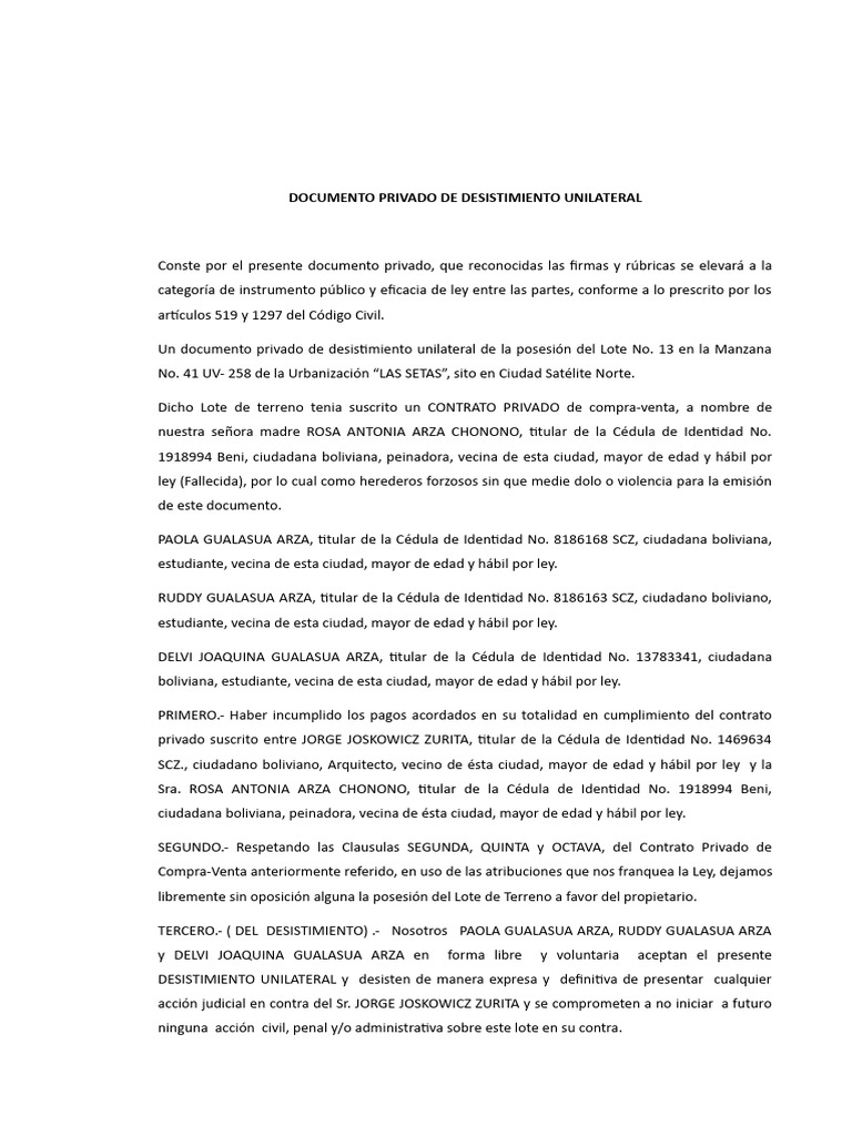 Desistimiento Unilateral de Posesión | PDF | Justicia | Crimen y violencia