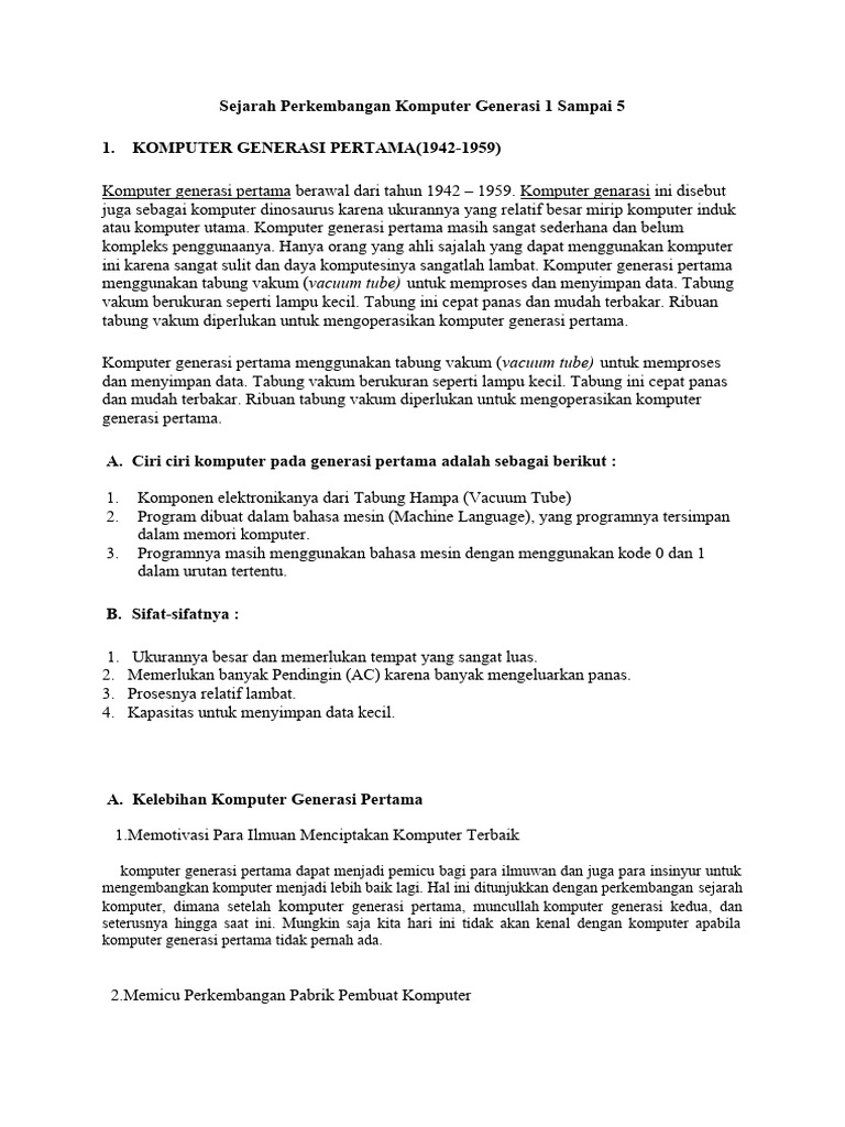 Sejarah Perkembangan Komputer Generasi 1 Sampai 5 PDF