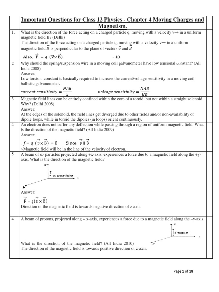 Class 12 Physics: Moving Charges & Magnetism | PDF | Magnetic Field ...