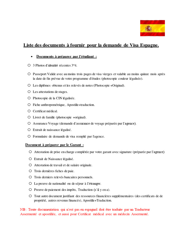 Documents requis pour visa Espagne | PDF | Finance et gestion monétaire