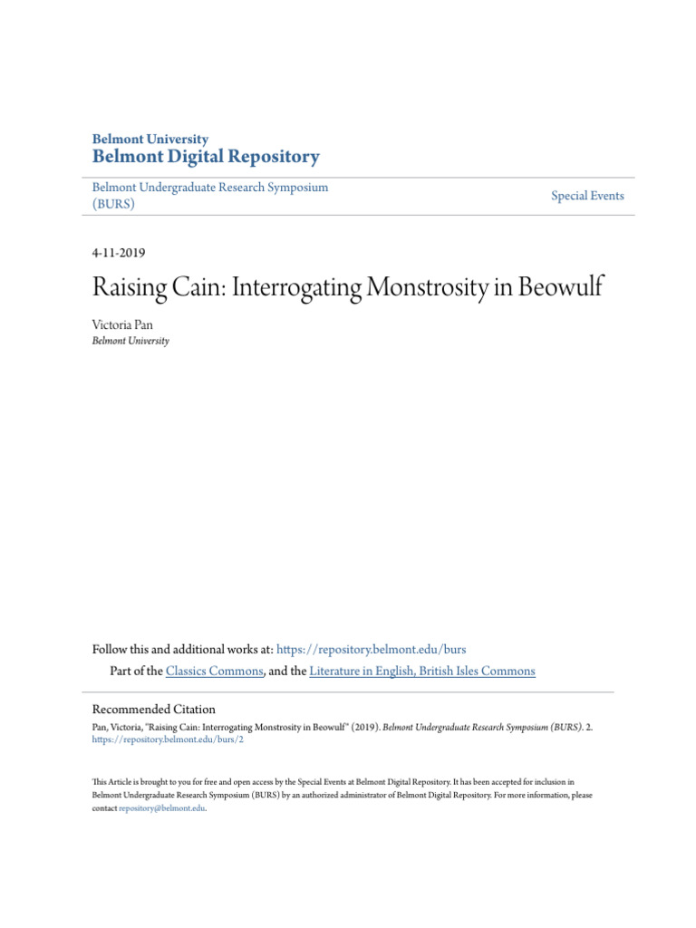 Raising Cain in Beowulf's Monstrosity PDF Beowulf