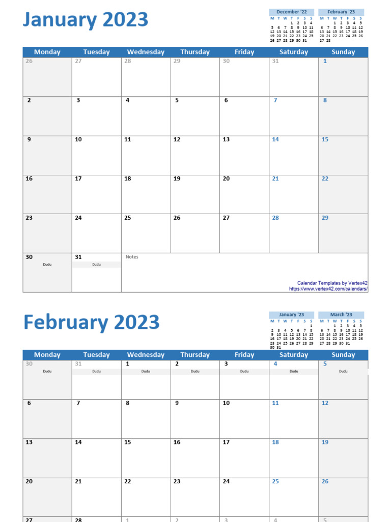 Any Year Custom Calendar Excel