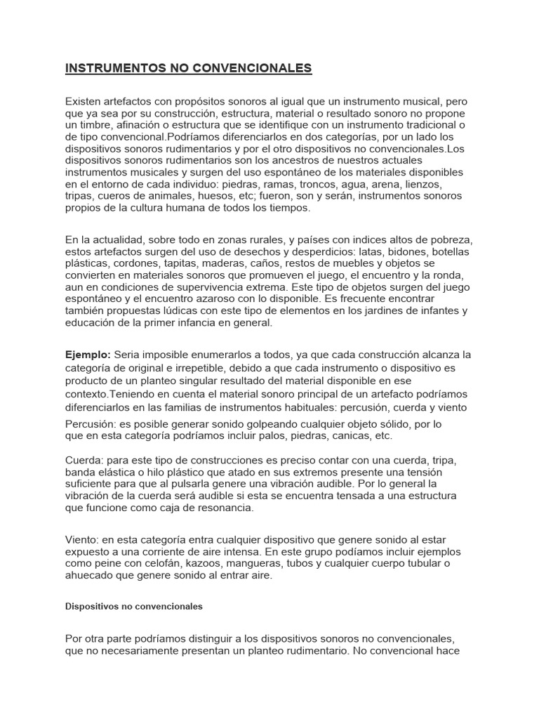 INSTRUMENTOS NO CONVENCIONALES PDF Instrumentos musicales Sonido