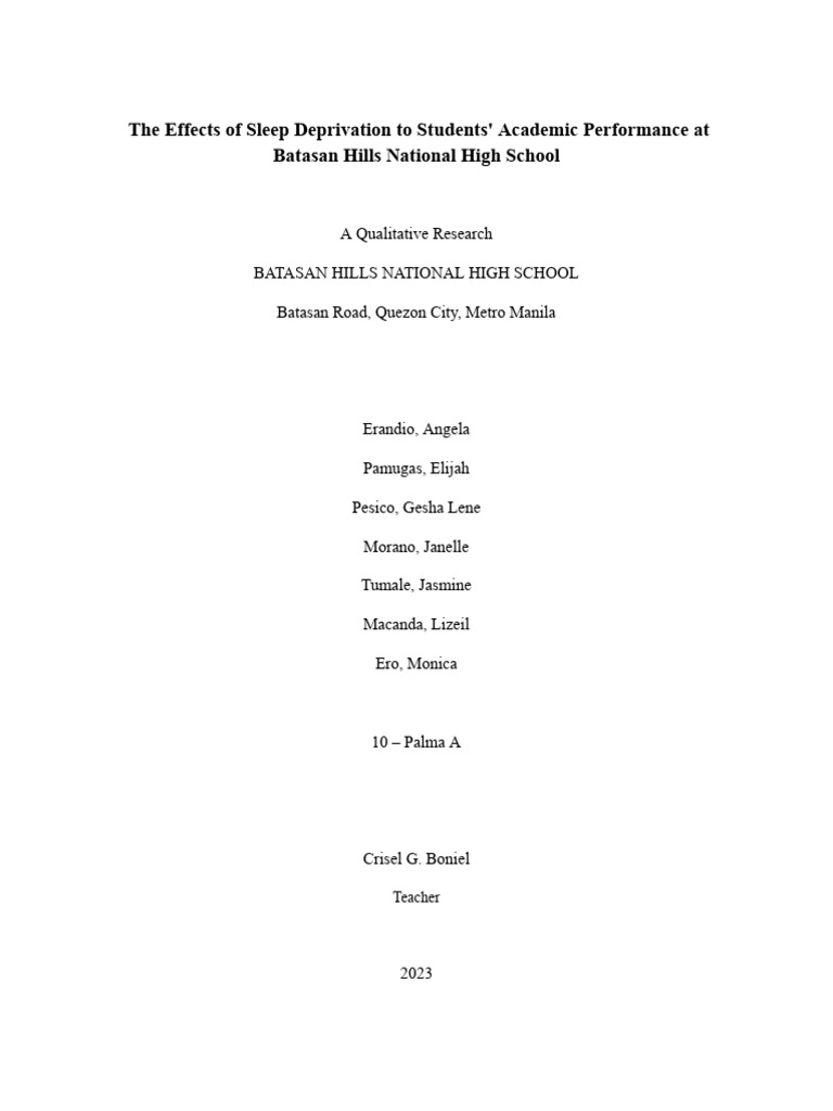 The effects of sleep deprivation to students academic performance at