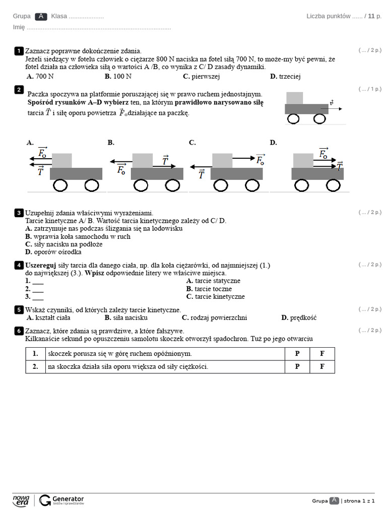 1.9 Opory Ruchu Test Z Widoczna Punktacja | PDF