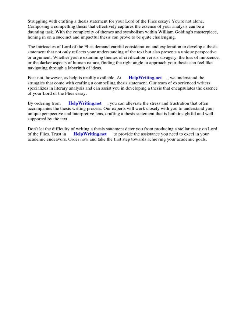 Thesis Statement Examples For Lord of The Flies PDF