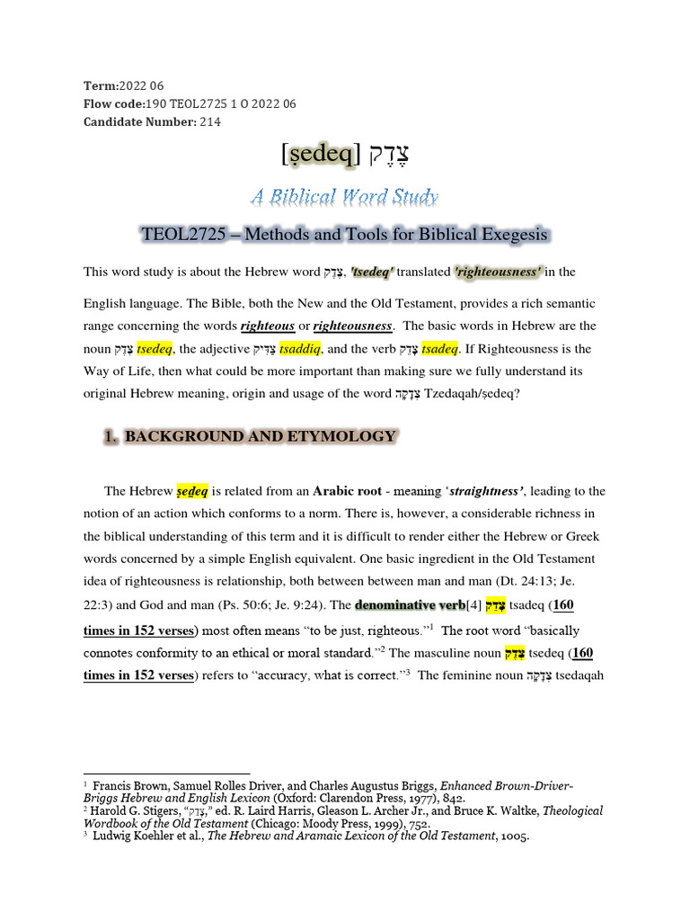 Understanding Tsedeq: Righteousness in Hebrew | PDF | Righteousness | Bible