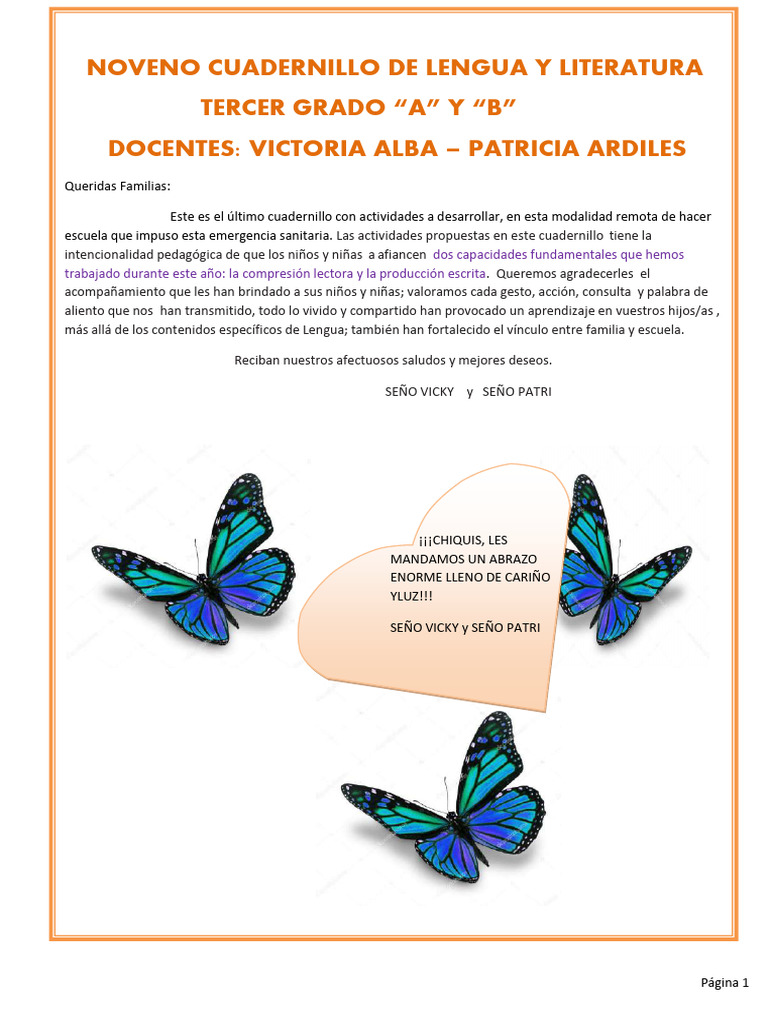 Actividades de Lengua y Literatura 3° Grado | PDF