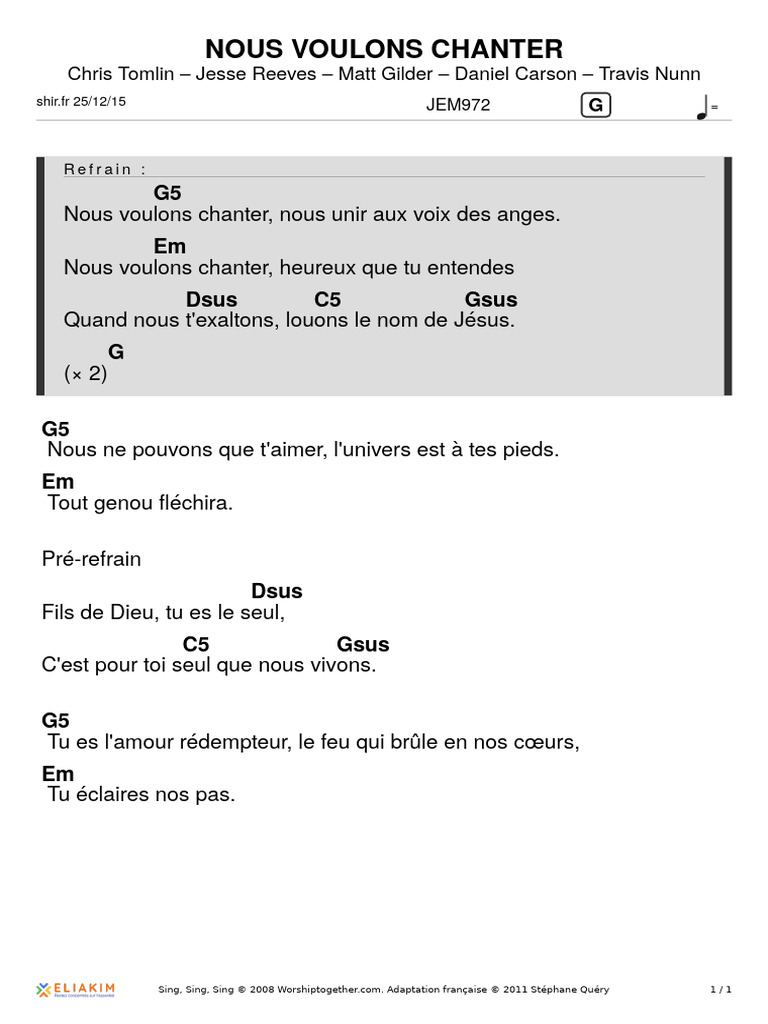 Nous Voulons Chanter Pdf