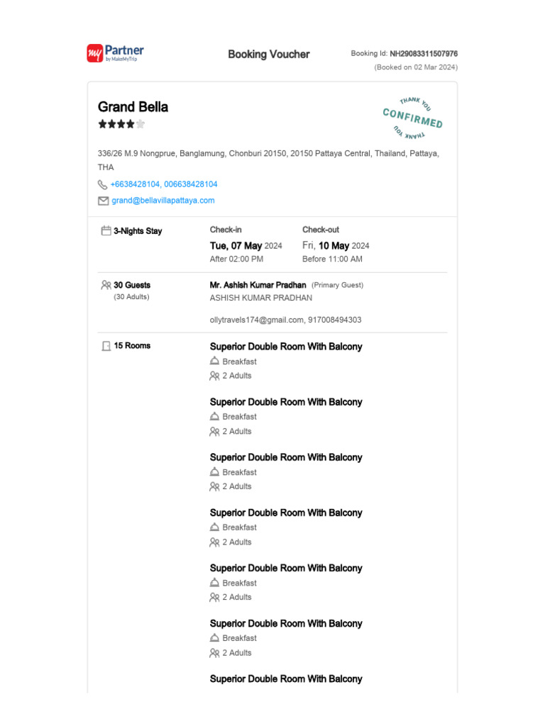 Tour Confirmation Voucher for Grand Bella | PDF