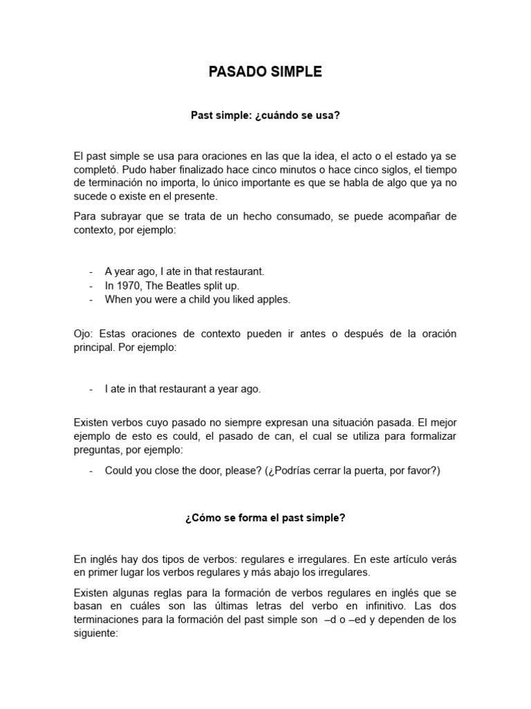 Uso y formación del pasado simple en inglés | PDF | Verbo | Lingüística