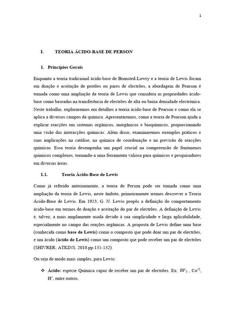 Teoria Ácido-Base de Pearson | PDF | Química | Composto de coordenação