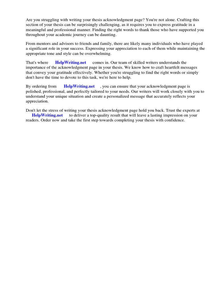 Acknowledgement Page for Thesis Example | PDF | Thesis | Essays