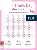 Valentine's Day Word Search Worksheet in Pink White Romantic Style
