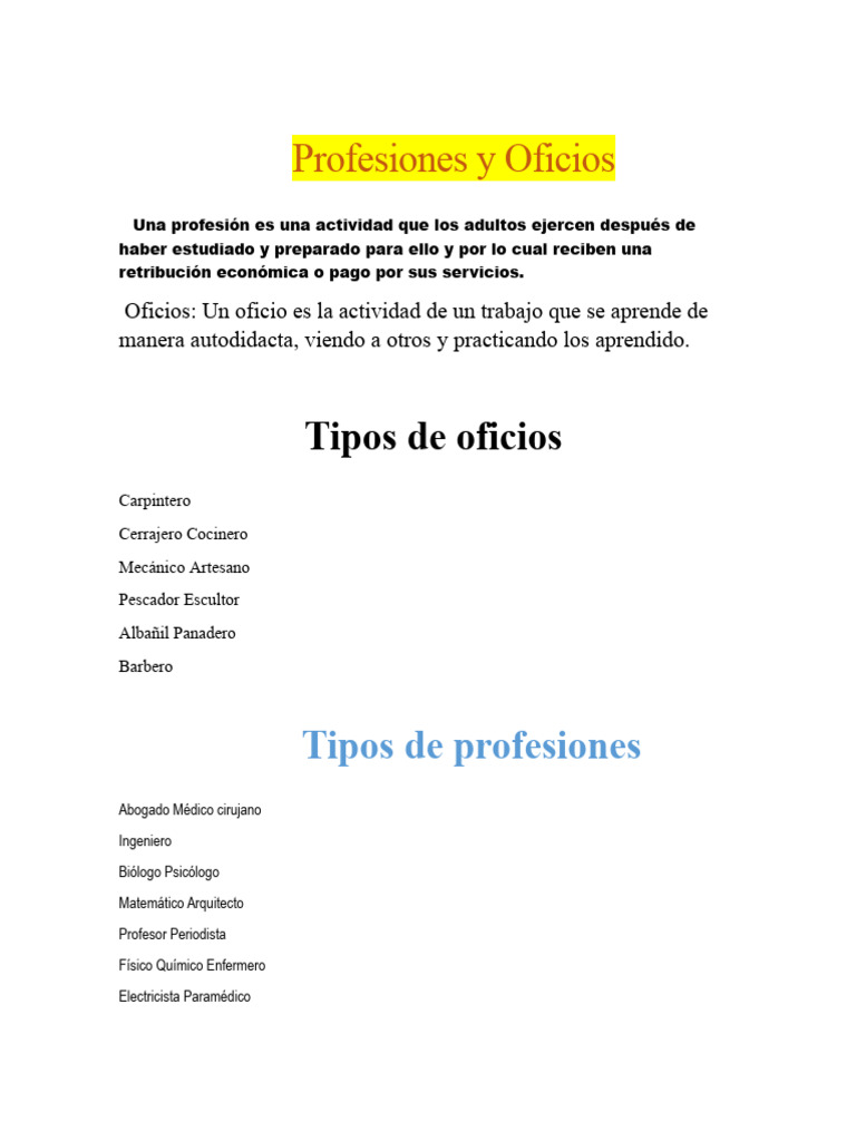 Profesiones Y Oficios Pdf