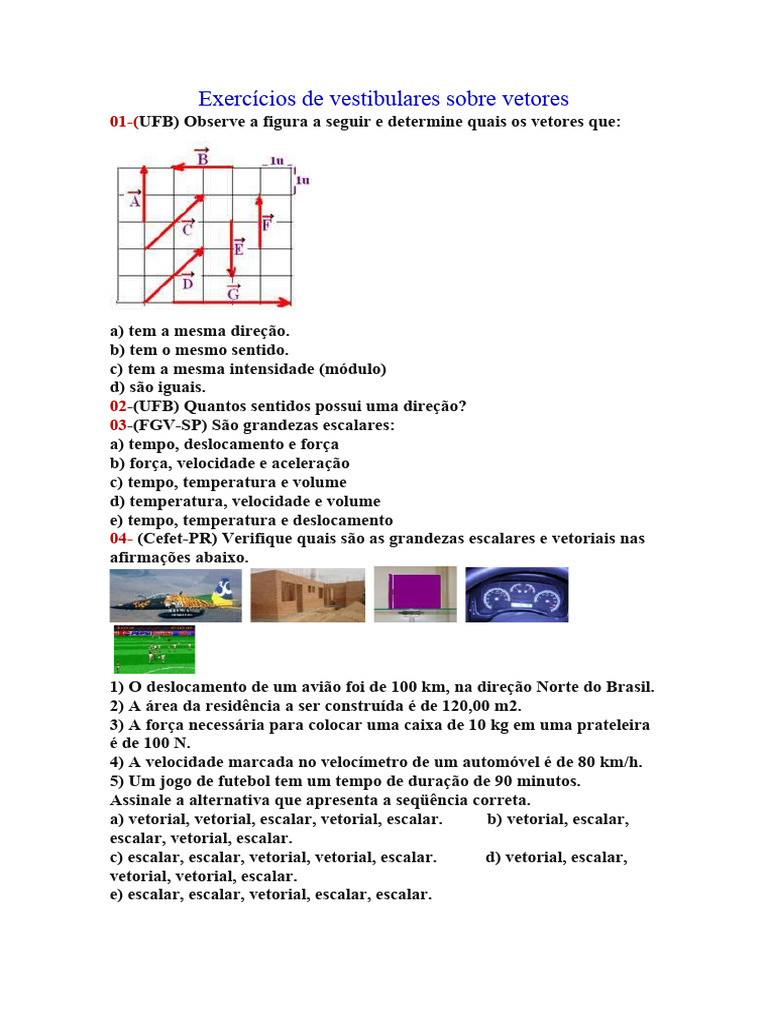 Exercícios de Vestibulares Sobre Vetores | PDF | Vetor euclidiano ...
