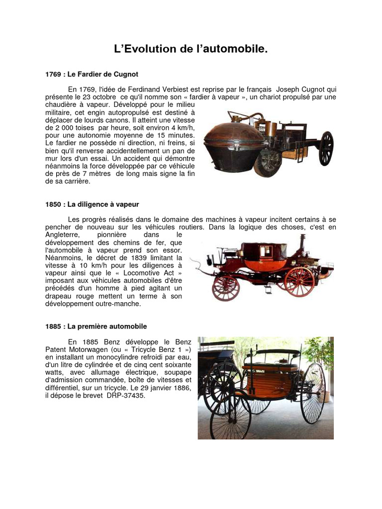 Évolution de l'Automobile à Travers les Âges | PDF | Véhicule motorisé ...