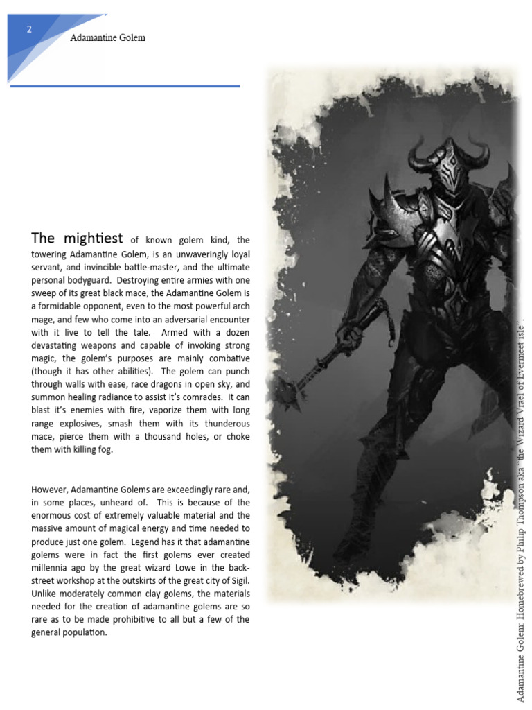 Adamantine Golem: Ultimate Battle Construct | PDF | Magician (Fantasy)