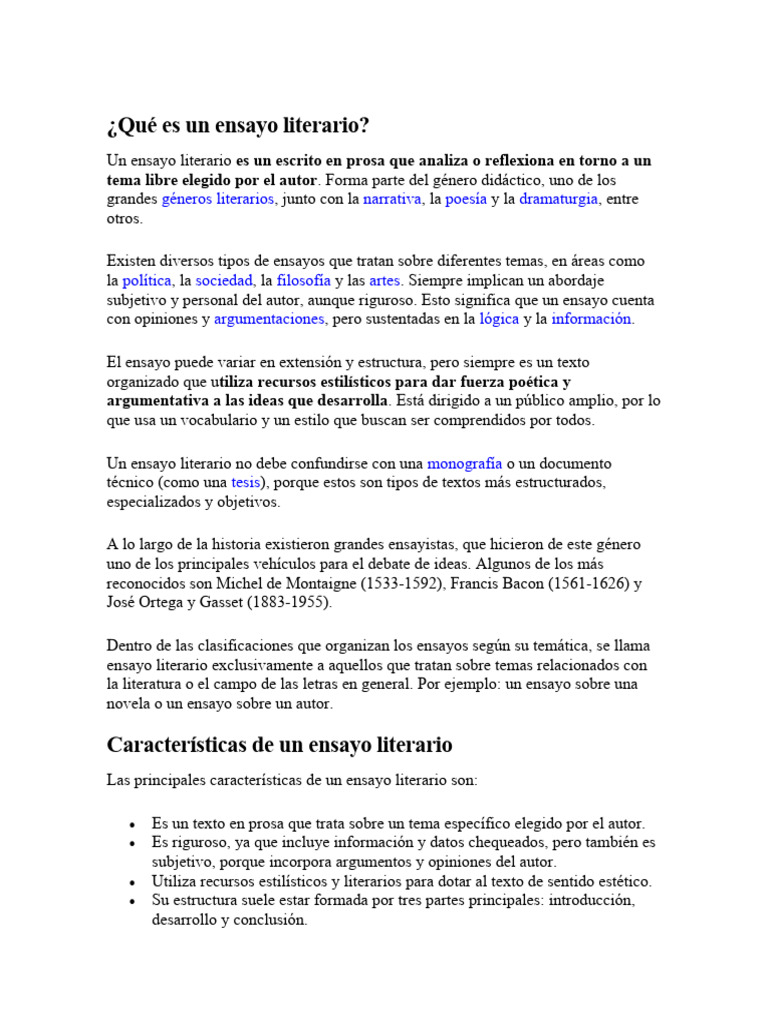Qué Es Un Ensayo Literario | PDF | Ensayos | Autor