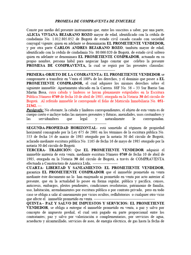 PROMESA DE COMPRAVENTA DE INMUEBLE Cra 9 | PDF | Derecho privado | Justicia